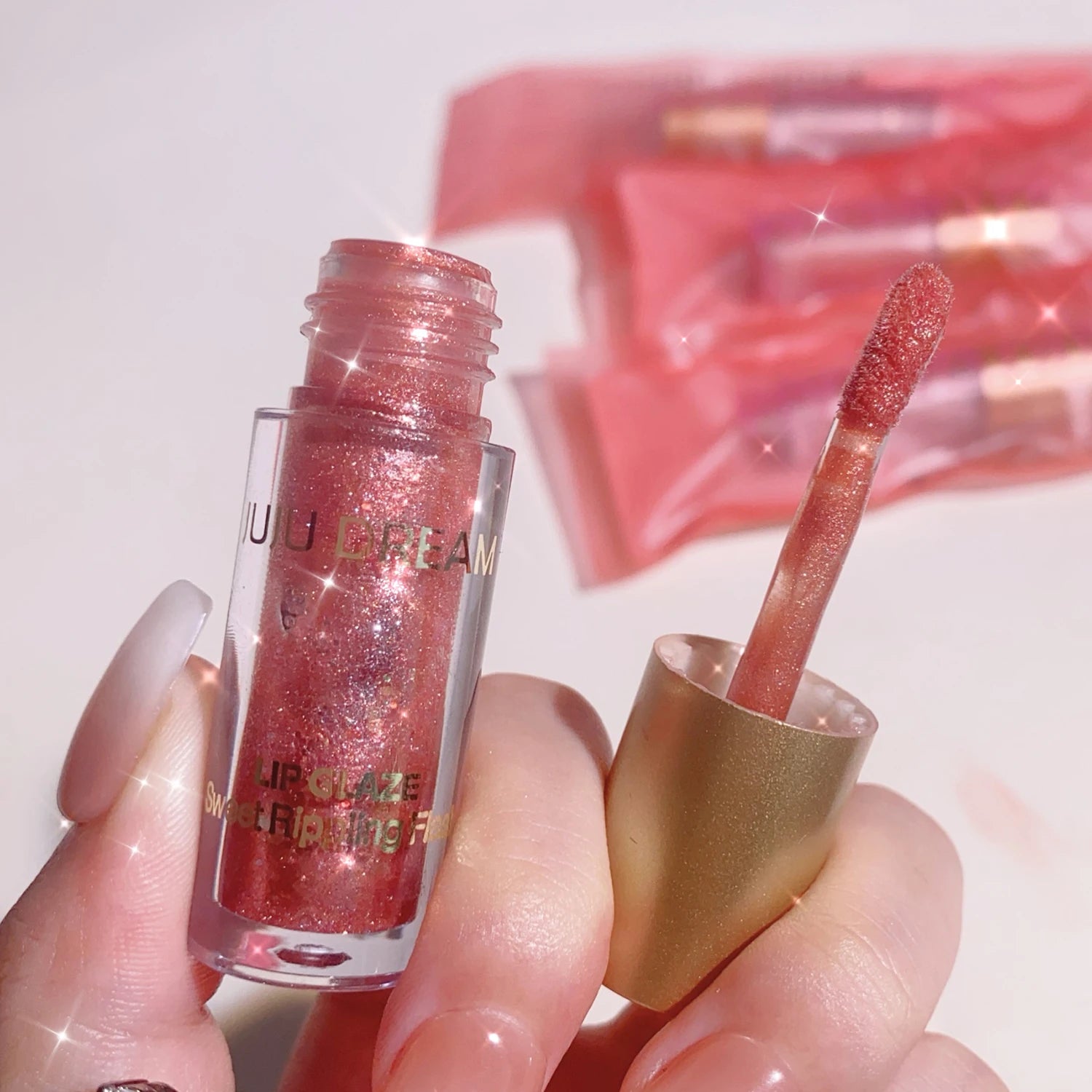 Sweet sparkling lip glaze mirror lip shine light lip gloss transparent lip gloss water gloss pure desire