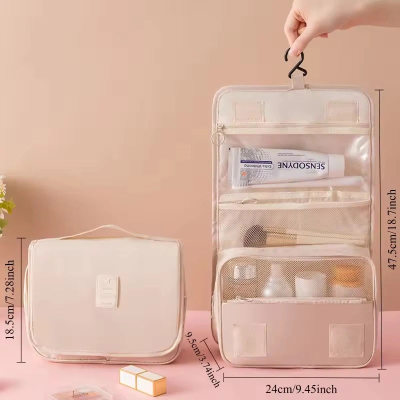 Large Capacity Portable Waterproof Travel Toiletry Bag with Handheld Hook Makeup Storage Bag Dry Wet Separation Cubic Shape