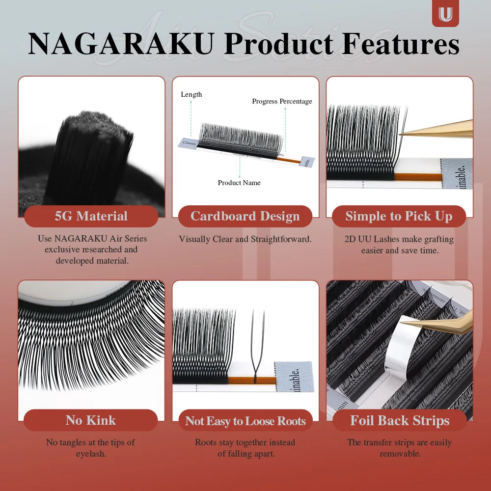 NAGARAKU U Shape YY Lashes Extensions Natural Soft 2D UU Lashes Premium Mink Brazilian Cilios