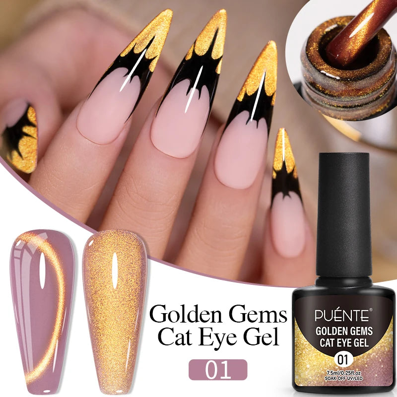 PUENTE 7.5ML Nude Shade Ceramic Cat Eye Gel Nail Polish Shiny Moonlight Cat Eye Gel Soak Off UV Semi-Permanent Nail Art Varnish