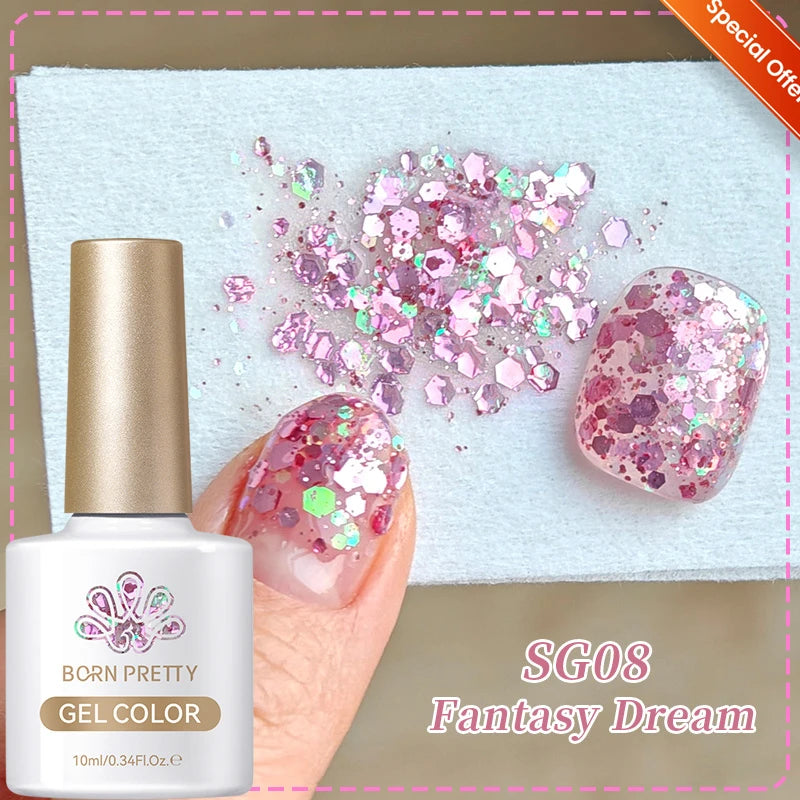 BORN PRETTY 10ml Sliver Carat Mirage Reflective Glitter Gel Nail Polish Sparkling Ultra Shine Soak Off UV Nail Art Gel Varnish