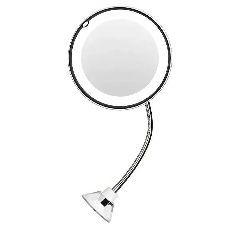 10X Magnifying LED Makeup Mirror with Gooseneck – Suction Cup Mount, Diffused Light & 360° Swivel for Bathroom & Vanity