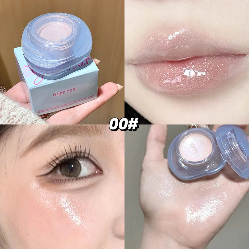 Canned Jelly Mirror Lipstick Peach Pink Lip Cheek Dual-use Cream Solid Lip Gloss Lasting Moisturizing Rouge Blush Korean Makeup