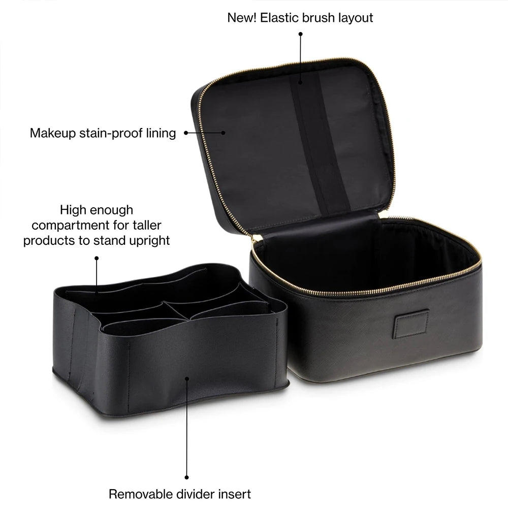 Customized name pu leather cosmetic bag with zoned storage and large capacity toiletry bag for autumn and winter new products