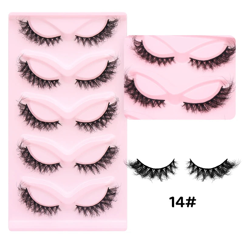DINGSEN 5 Pairs Cat Eyelashes Fluffy Cat Lashes Fake Eyelash Wispy Natural Look long Mink Eyelashes Strip Lashes Cat Eye Lashes