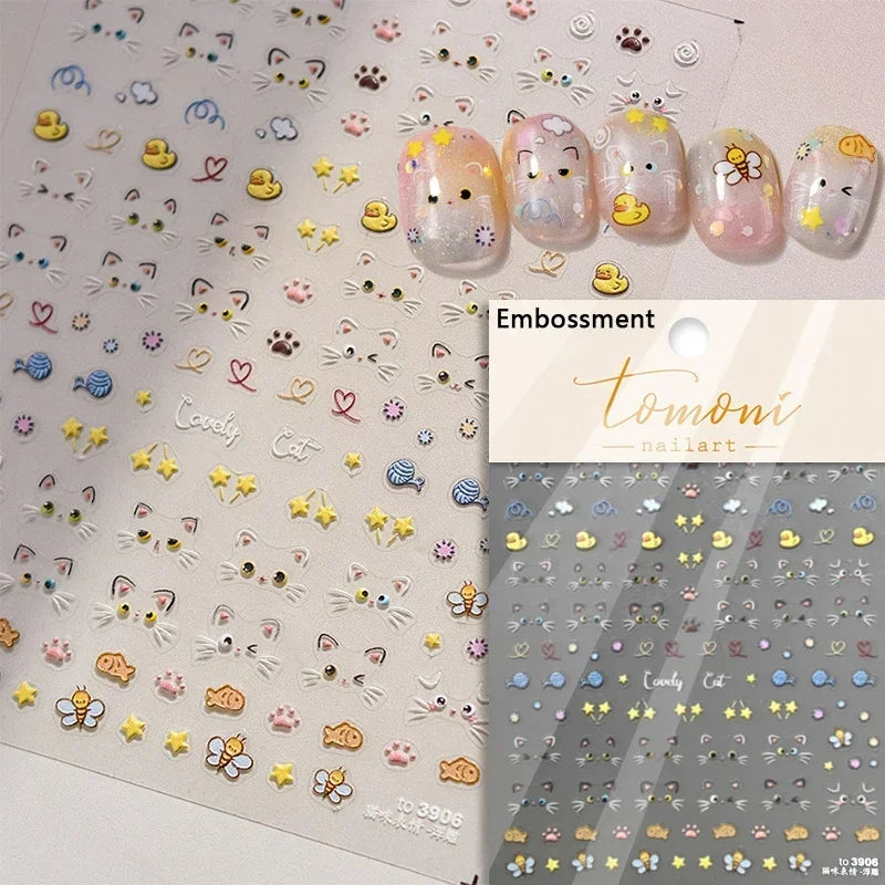 Cute Cat Eye Fishbone Animals Leopard Cat Ginger Cat Kitten Exclamation Point Paw Self Adhesive Nail Art Sticker Manicure Decals
