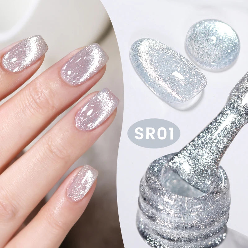 BORN PRETTY 10ml Silver Shining Reflective Cat Magnetic Gel Nail Polish Crystal Glitter Soak Off UV LED Nail Art Gel Varnish