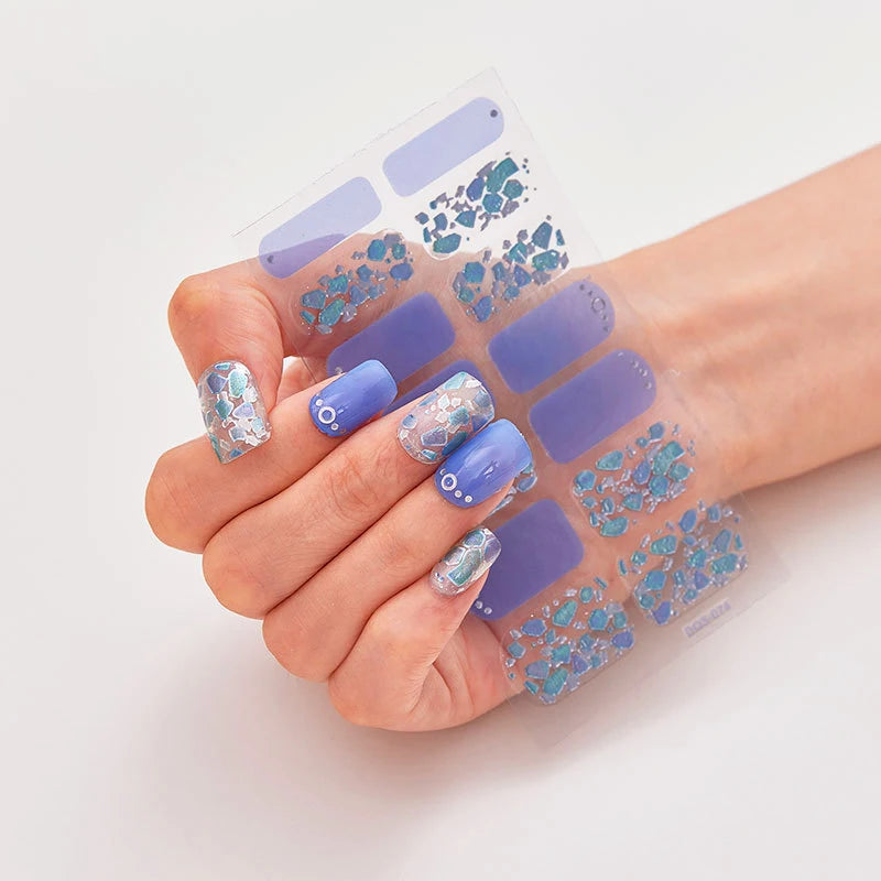 DIY Semi Cured Gel Nail Stickers Long-Lasting Solid Color Nail Strips Patch Slider Nail Sticker Full Cover Decal Manicure Patch