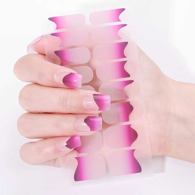 16Tips Full Cover French Nail Polish Strips Gradient Glitter Nail Stickers Self Adhesive Manicure Decoration Nail Art Decals