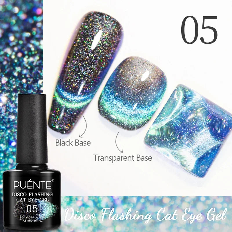 PUENTE 7.5ML Nude Shade Ceramic Cat Eye Gel Nail Polish Shiny Moonlight Cat Eye Gel Soak Off UV Semi-Permanent Nail Art Varnish