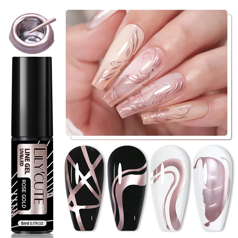 LILYCUTE 5ml Super Bright Metallic Painting Liner Gel Nail Polish UV LED Painting Gel Nail Art Drawing Stripe Pull Line UV Gel