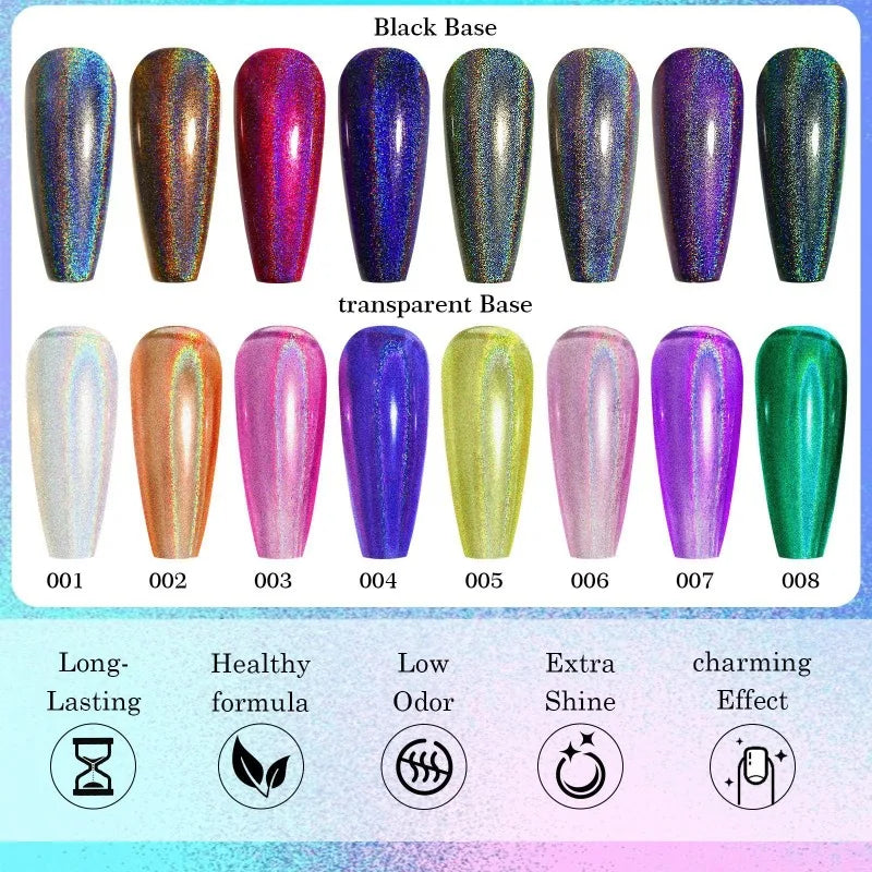 Rainbow Sparkle Holographic Nail Polish 7ml Multichrome Laser Glitter Nail Lacquer Quick-Dry Salon Professional Nail Art Polish
