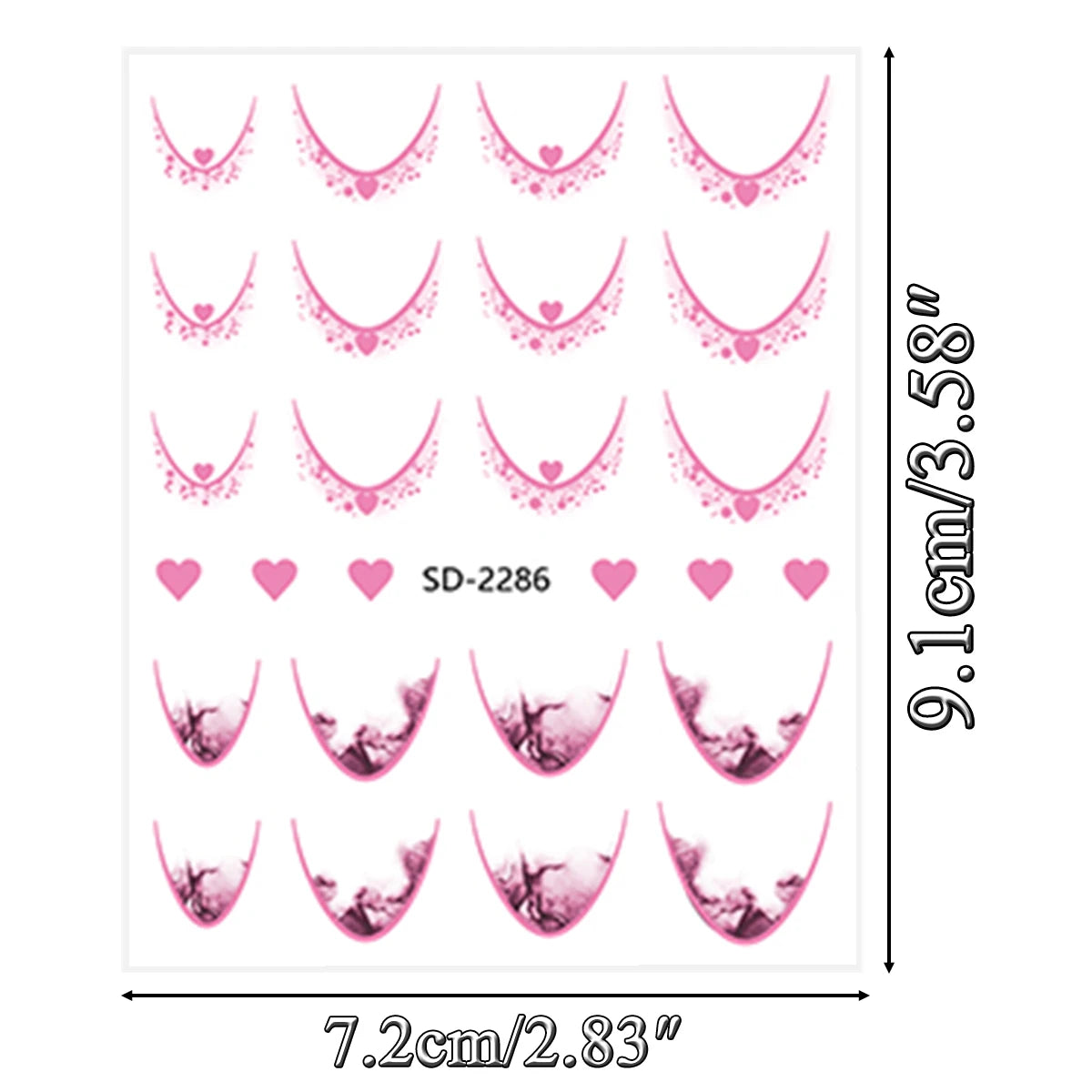 12 Sheets Gradient French Tip Nail Stickers Heart Design Nail Decals Self-Adhesive Manicure Stickers 12 Colors for DIY Nail Art