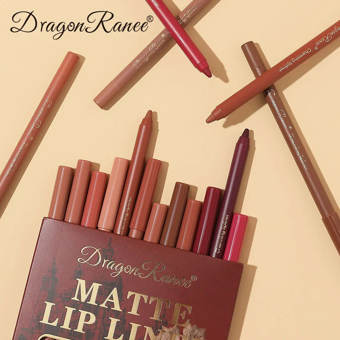 12Pcs/Set Lip Liner Set Waterproof and Sweat-Proof, Delicate Texture, Non-Smudged, Outline Lip Shape, Essential Lip Liner for Novices, Holiday Party, Valentine's Day Gift, Lip Liner Set