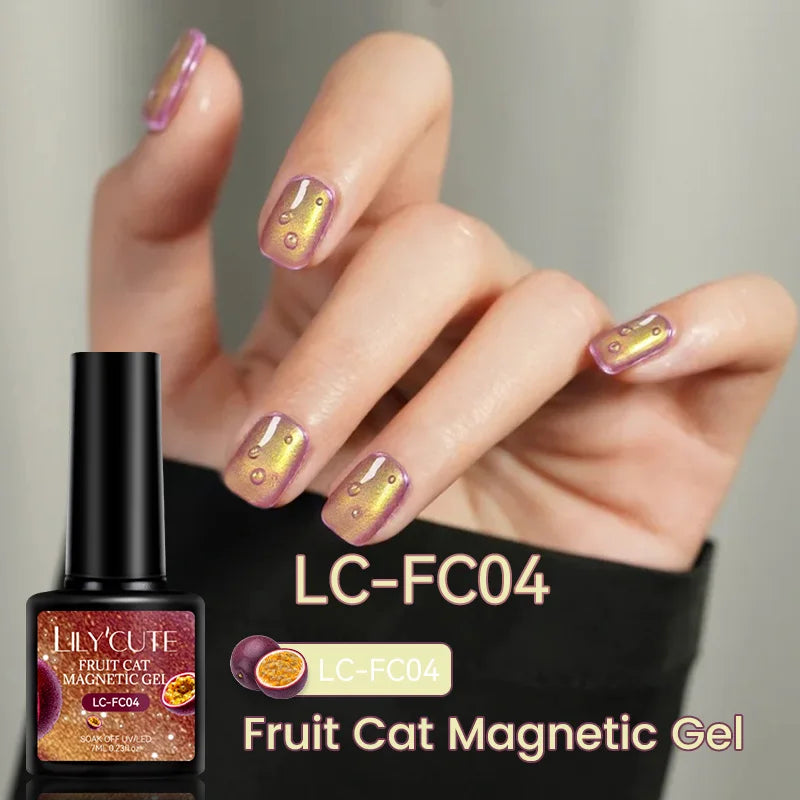 LILYCUTE 7ml Fruit Grape Purple Cat Magnetic Gel Nail Polish Vernis Semi Permanent Soak Off Colorful Gel Polish Nails Supplies