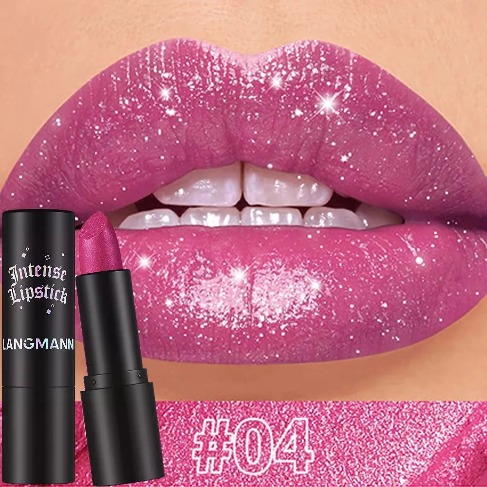 Chocolate Brown Luxurious Metallic Glitter Lipstick Long-Lasting Waterproof Non-Fade Shimmery Pearl Sparkling Lip Gloss Makeup