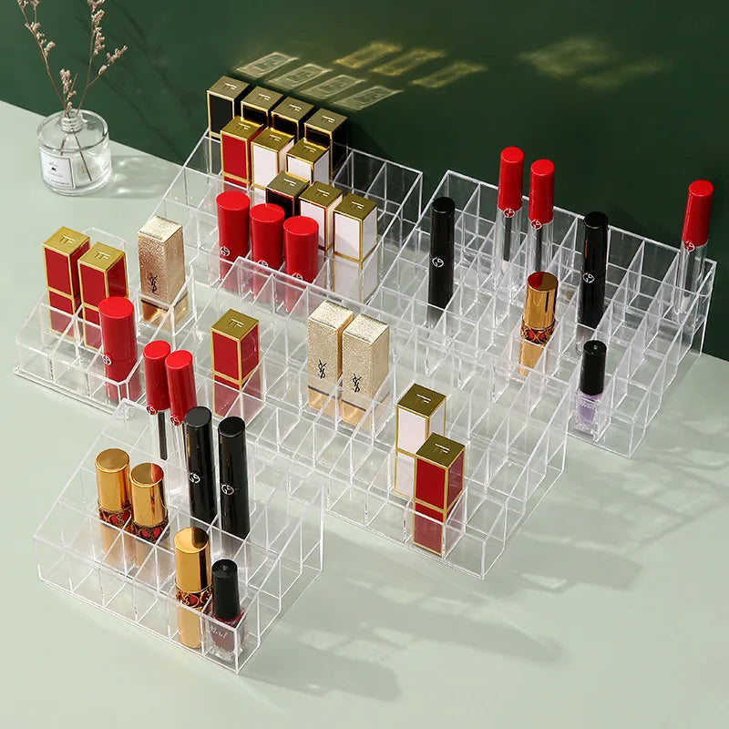 Household Transparent Lipstick Storage Rack Organizing Box Plastic Desktop Lipstick Sorting Rack Cosmetics Storage Box