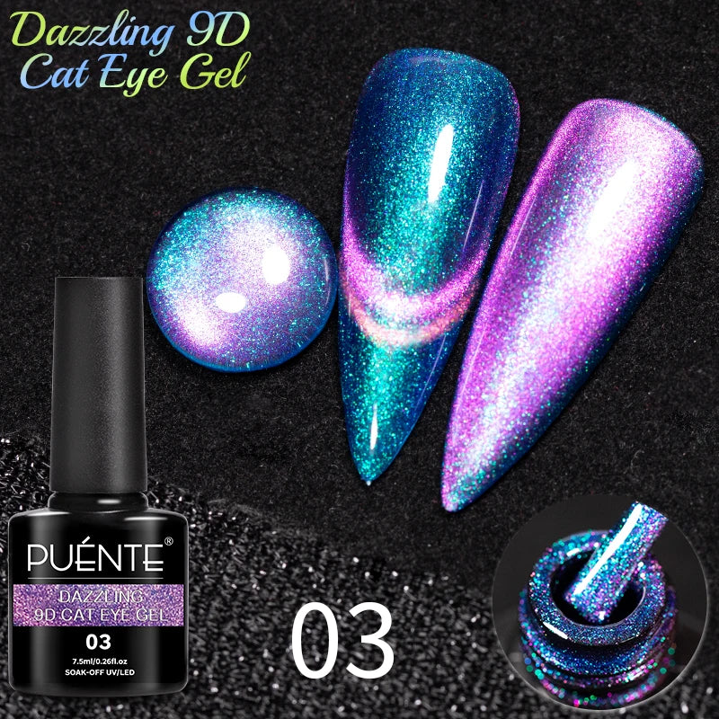 PUENTE 7.5ML Nude Shade Ceramic Cat Eye Gel Nail Polish Shiny Moonlight Cat Eye Gel Soak Off UV Semi-Permanent Nail Art Varnish