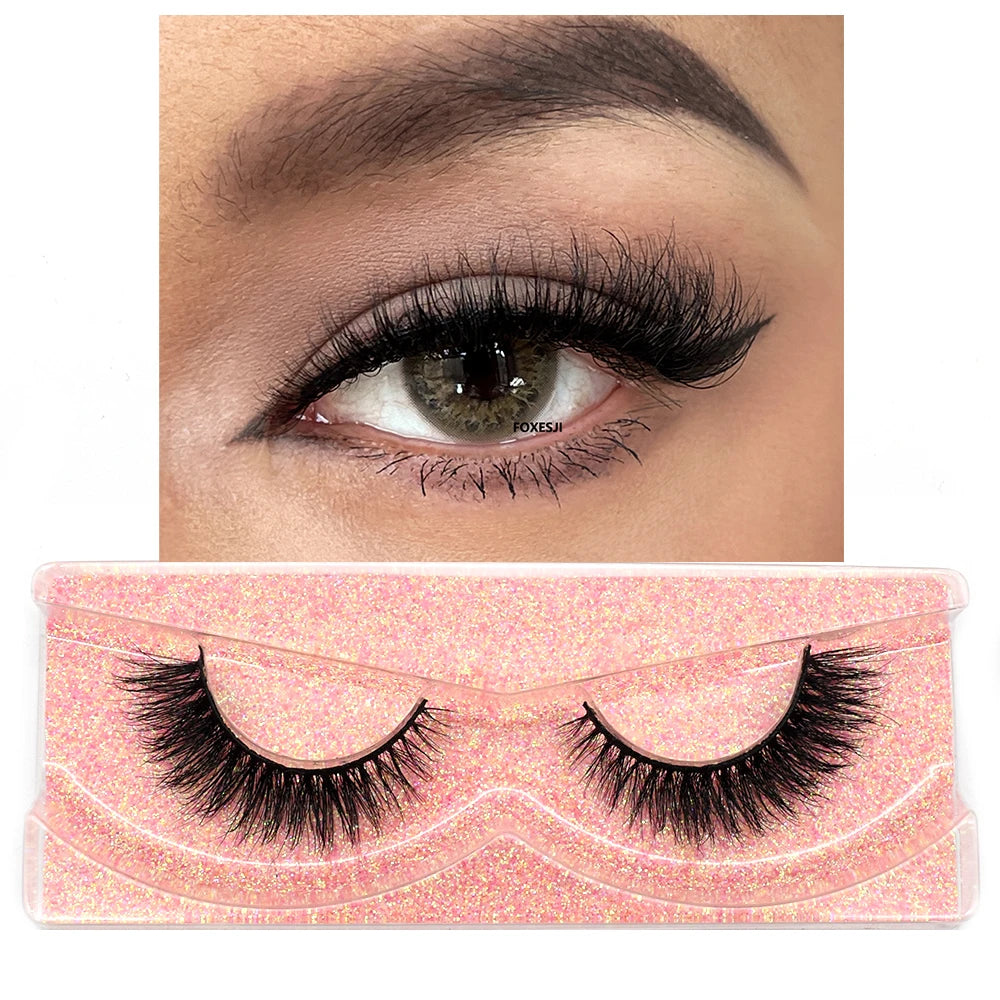 FOXESJI False Eyelashes 3D Mink Eye Lashes Strip Fluffy Dramatic Thick Cross Mink Eyelashes Soft Wispy Fake Eyelashes Extension