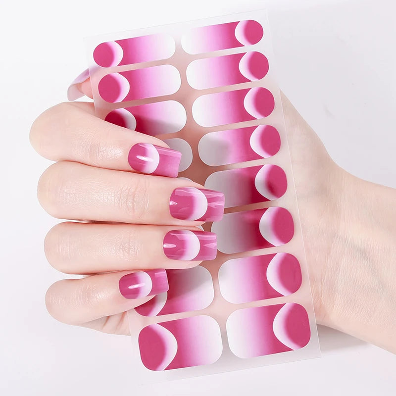 16Tips Full Cover French Nail Polish Strips Gradient Glitter Nail Stickers Self Adhesive Manicure Decoration Nail Art Decals