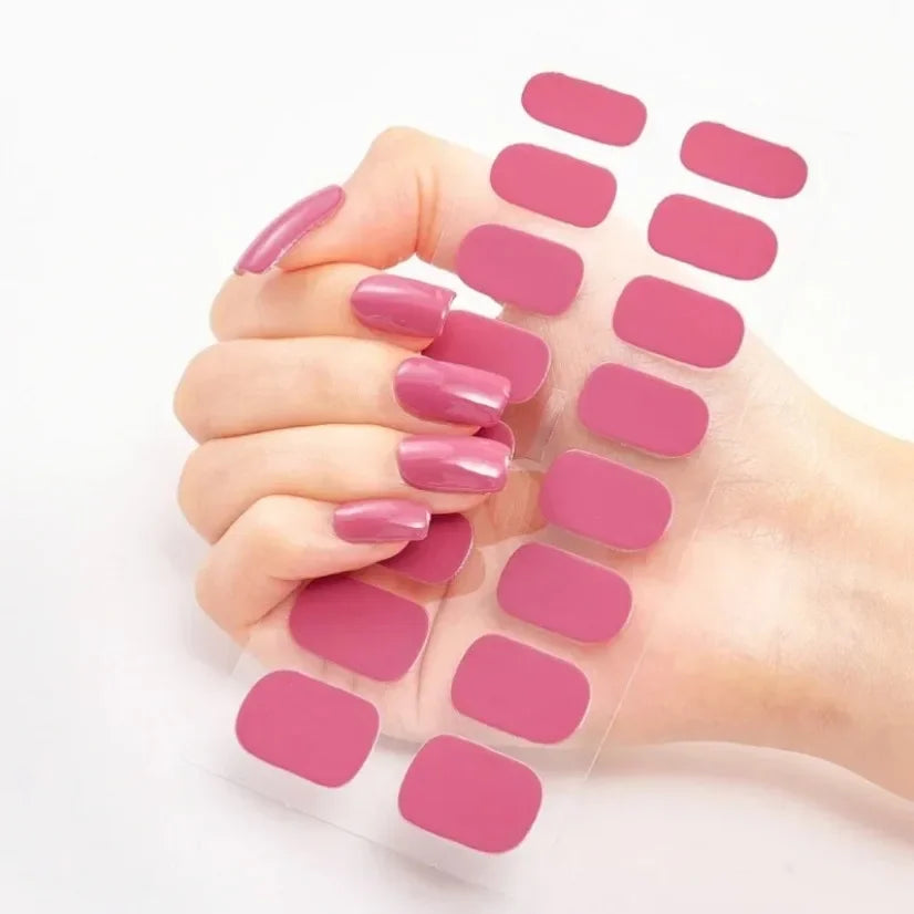 DIY Semi Cured Gel Nail Stickers Long-Lasting Solid Color Nail Strips Patch Slider Nail Sticker Full Cover Decal Manicure Patch