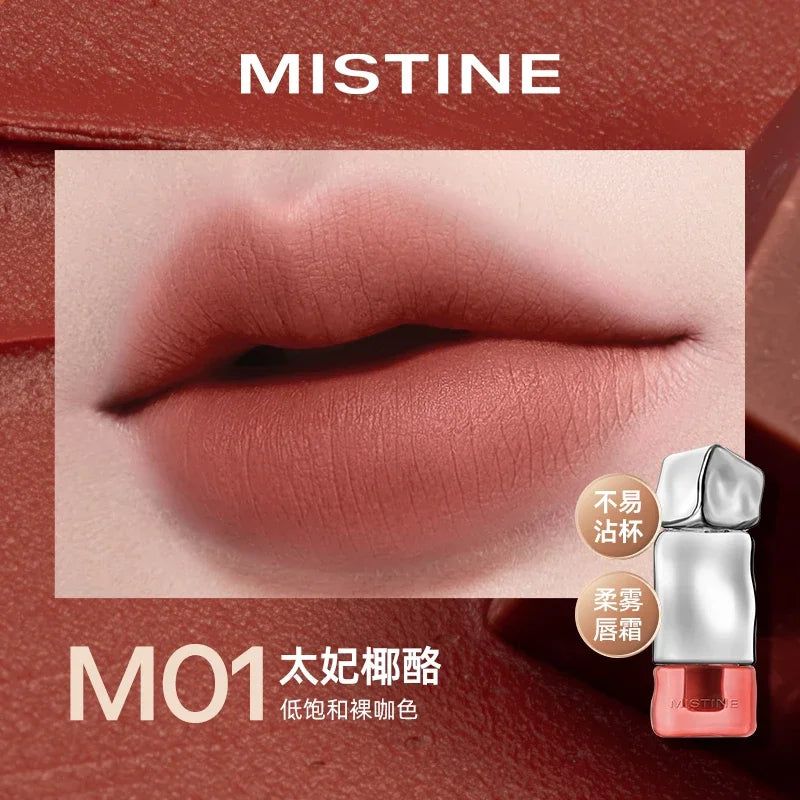 Mistine Lipstick Nude Long Wear Lip Creamy Korean Makeup Matte Lip Glaze Mirror Gloss Lip Jelly Long Lasting 2.9g