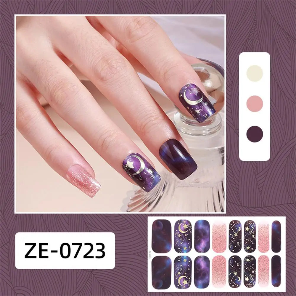 Gradient Cat Eye Style Nail Art Stickers, 16-Piece Set Self-Adhesive Waterproof Glitter False Nail Decals