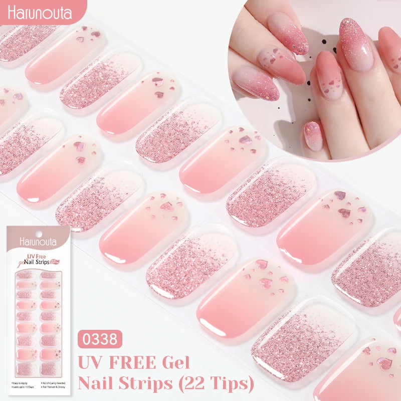 22strips UV Free Nail Gel Strips Loving Heart Gel Polish Nail Sticker Curing-free Adhesive Stickers for Nails Long Lasting Wrap