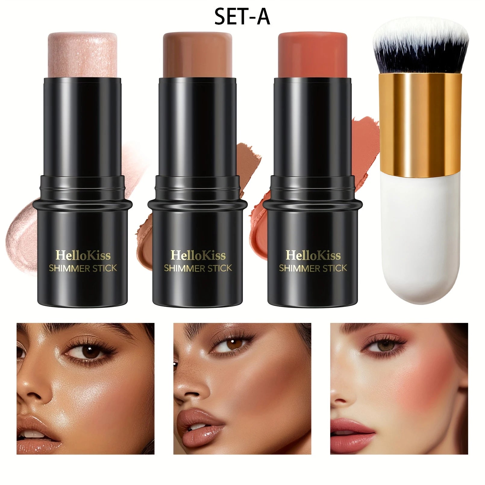 4pcs Blush & Highlighter Contour Stick with Brush - Waterproof, Long-Lasting, Multi-Function Makeup for Blush, Dark Circles.