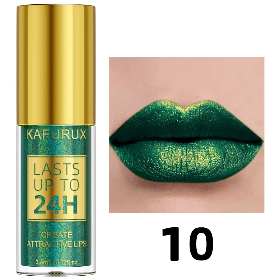Glitter Shiny Bold& Intense Metallic Lip Glaze Pearlescent Lip Tint, Waterproof Long Lasting Lip Gloss Makeup Matte Lip Gift fo