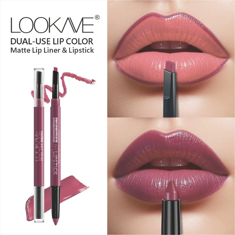 2-in-1 Lipstick & Liner Double Ended Matte Lipstick with Lip Liner, Waterproof & Long Lasting, Creamy Transfer-Proof Finish