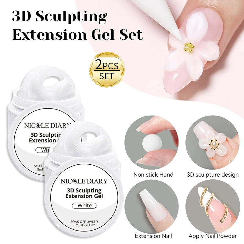NICOLE DIARY White Non Stick Hand Extension Gel Nail Polish For 3D Shaping Carving Flower DIY Nail Art Extension Acrylic