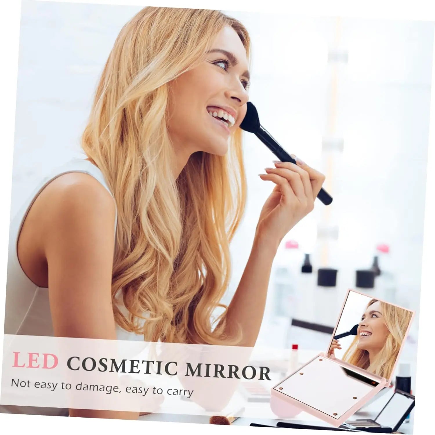 Travel Mirror with Light Compact Makeup Mirror with 6 LED Lights, Folding Pocket Lighted Compact Mirror for Purse Gift for Women