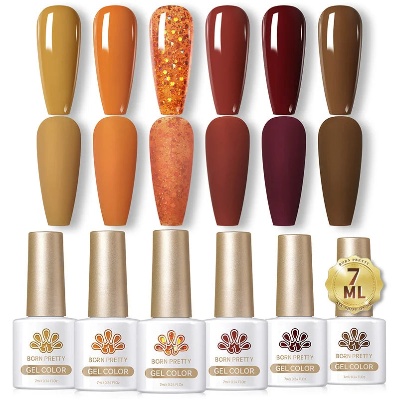 BORN PRETTY 6pcs Crystal Amber Gel Nail Polish Set Jelly Pink Nude Winter Semi Permanent Soak Off UV LED Varnish Manicure Kits