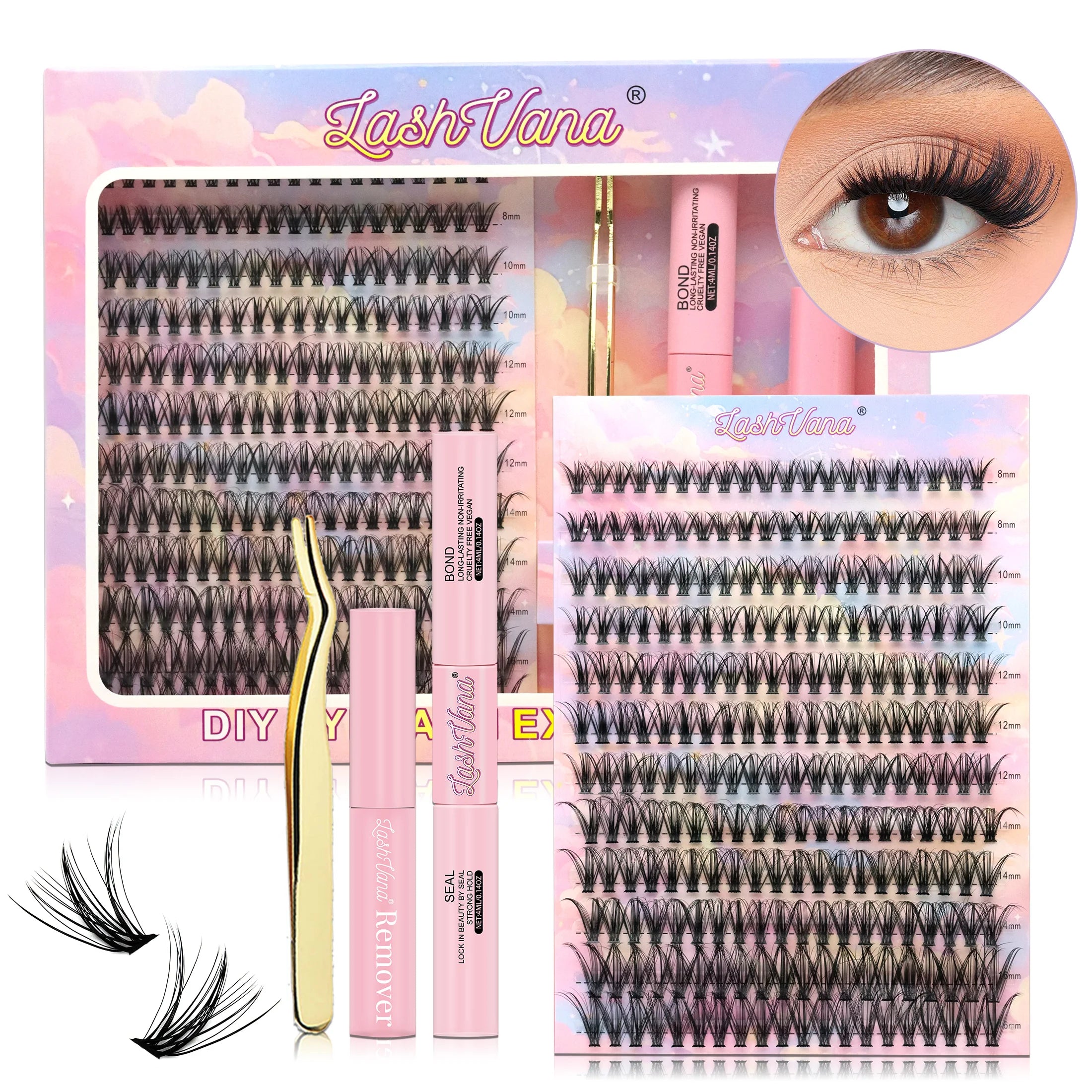 DIY Lashes Extension Kit Eyelashes 40D 8-16mm 240PCS Clusters Lash Bond and Seal Makeup Tools for Gluing  Lashes Gluing Glue