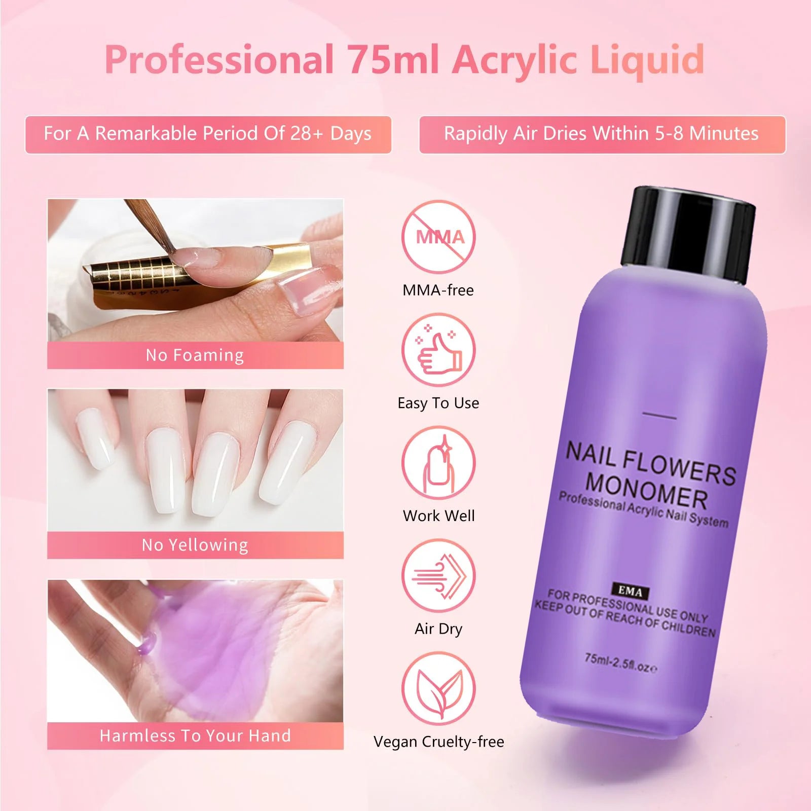 Acrylic Nail Kit ,Clear White Pink 28g Acrylic Powder and 75ml Liquid Set Brush Forms Cuticle Oil Pen Tools Manicure Nails Kit