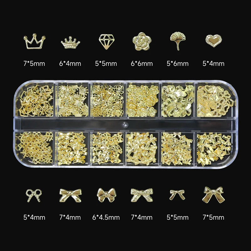 120pcs/box 3D Gold Bow Butterfly Nail Metal Charms Shiny Cute Bowtie/Diamond Star Nail Jewelry 120 Luxury Nail Art Supplies #RE4