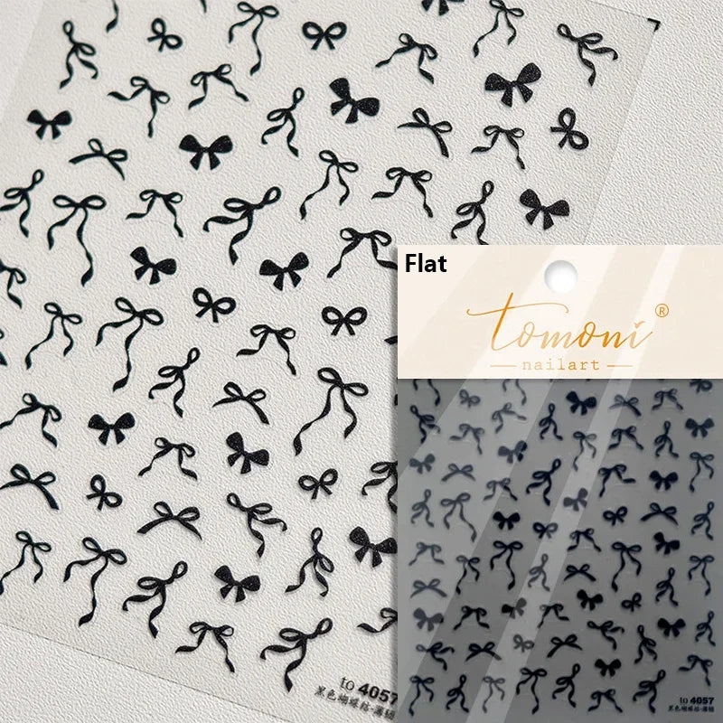 French Leopard Print Bowknot Lace Ribbon Rhinestone Pearl Bow Tie Simple White Black Nail Art Stickers Decoration Manicure Decal