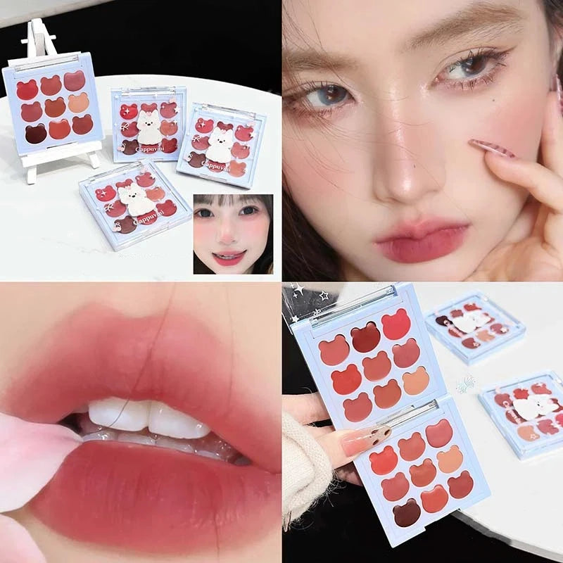 9 Color Velvet Matte Lipstick Palette Cream Texture Soft Mist Lip Mud Natural Long-Lasting Non-Drying Solid Lip Gloss Set Makeup