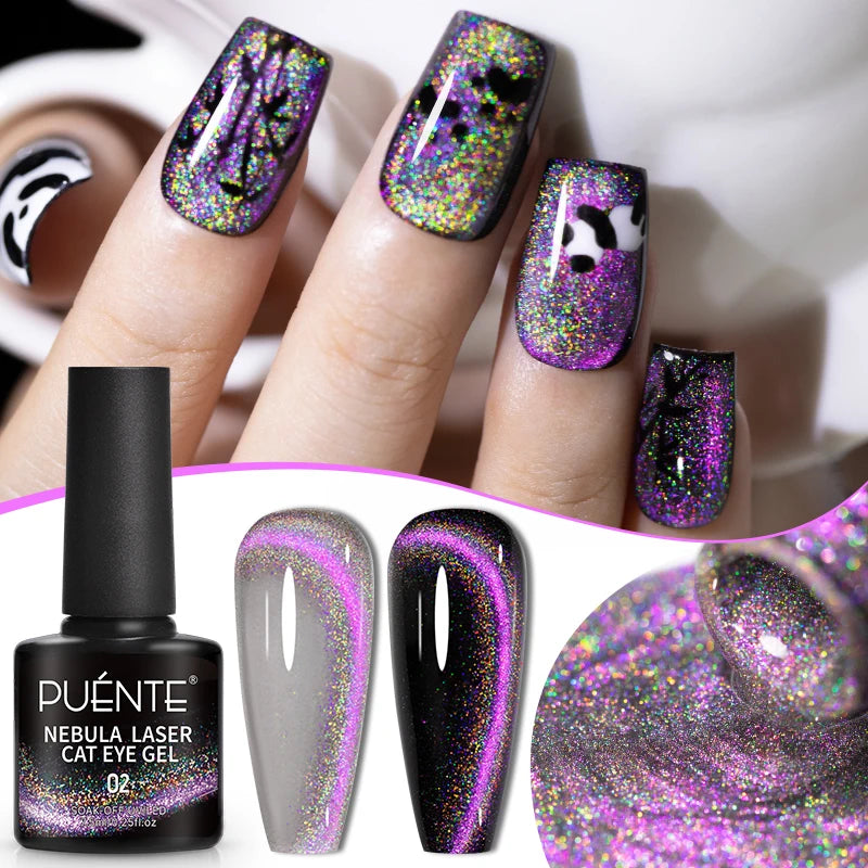 7.5ML Sparkling Rainbow Cat Magnetic Gel Nail Polish Pinkish Purple Laser Cat Eye Gel Soak Off UV Nail Art Varnish For Manicure