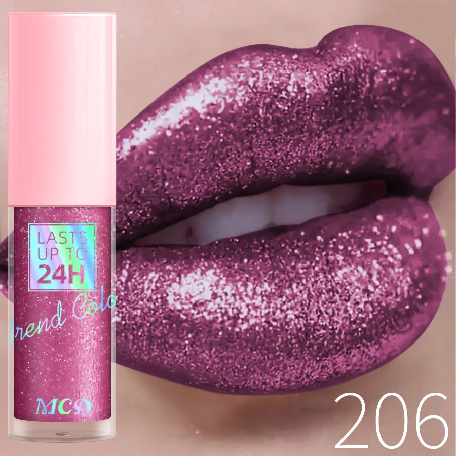 18 Colors Diamonds Glitter Lip Gloss Long Lasting Waterproof Liquid Lipstick Pearl Shining Lip Color Sparking Lip Makeup Women