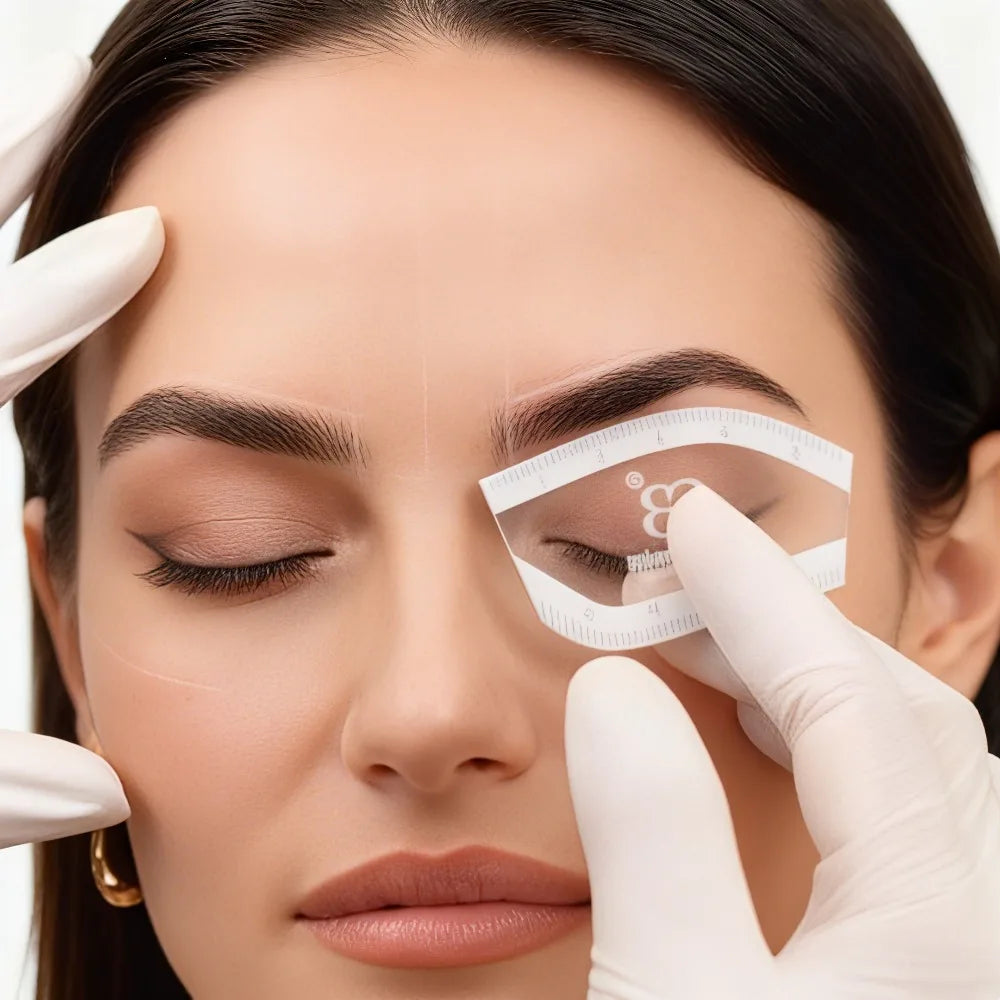 PMU Brow Mapping Tool - Reusable Microblading Stencils with Symmetry Guide, Permanent Makeup Template for Beginners/Pros