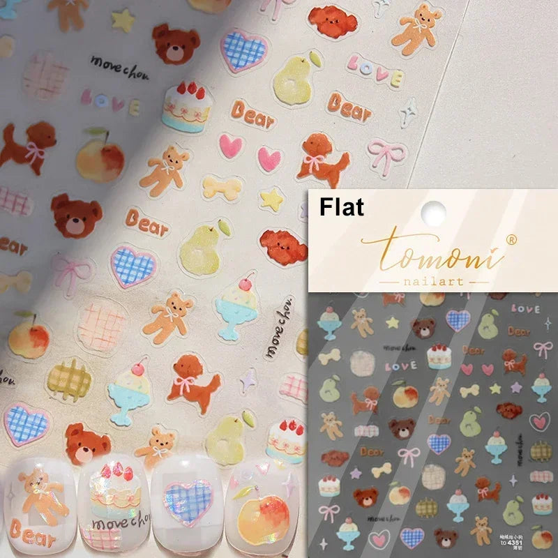 Cat's Eye 5D Gradient European Love Heart Gem Wing Crystal Geometric Colorful Self Adhesive Nail Art Stickers Manicure Decals