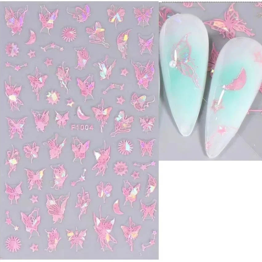Elegant Butterfly Nail Manicure Stickers Blue Butterflies Leopard Retro Flowers Adhesive Decal Wedding Charm Manicure Tips