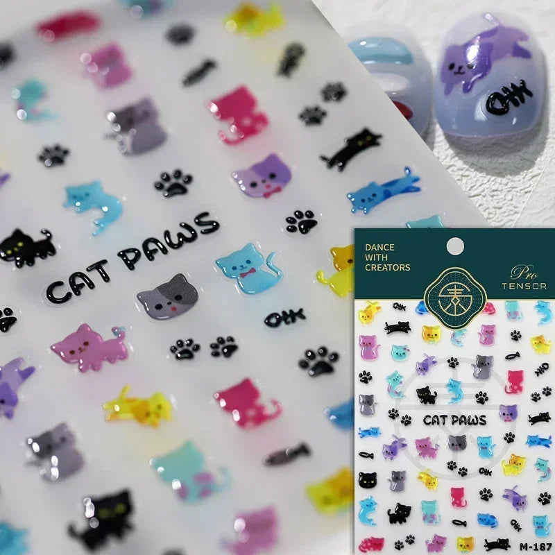Cute Cat Eye Fishbone Animals Leopard Cat Ginger Cat Kitten Exclamation Point Paw Self Adhesive Nail Art Sticker Manicure Decals