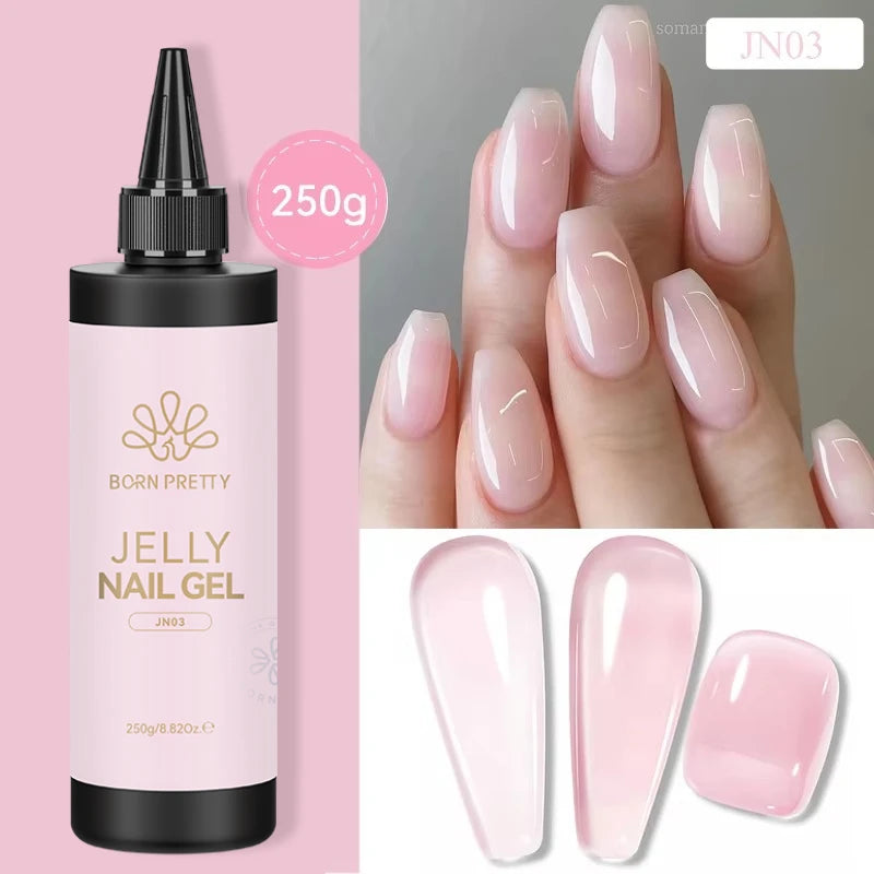 BORN PRETTY 250g Milky White Jelly Nude Gel Nail Polish Refilled Package Translucent Clear Semi Permanent Soak Off UV Gel