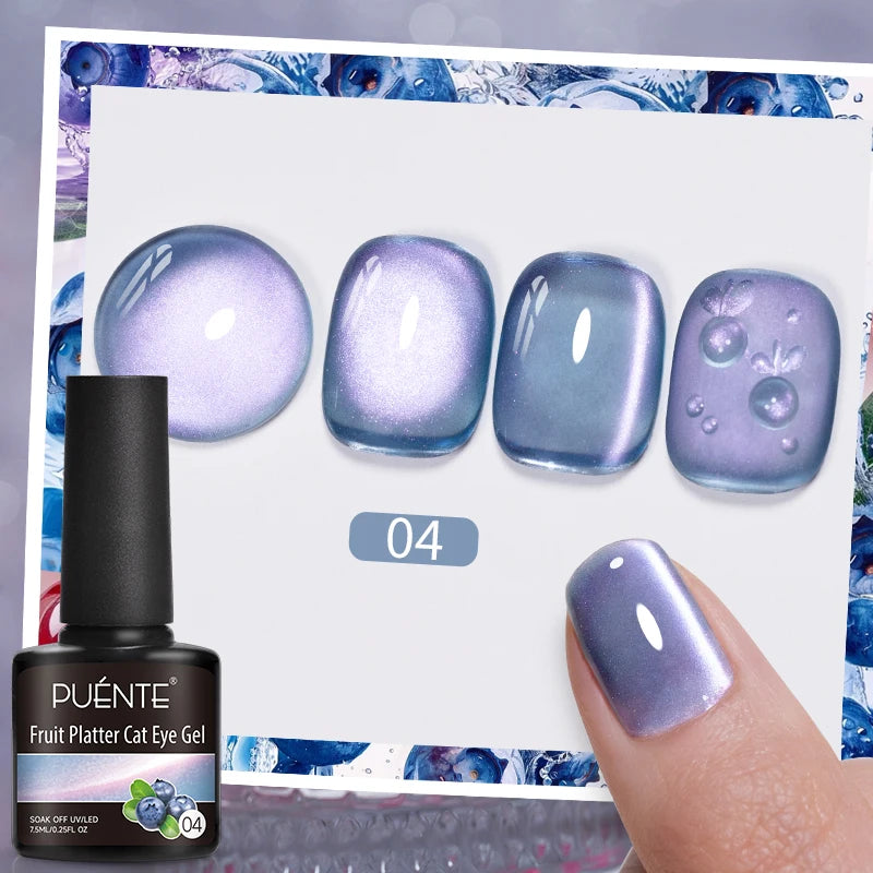 7.5ML Sparkling Rainbow Cat Magnetic Gel Nail Polish Pinkish Purple Laser Cat Eye Gel Soak Off UV Nail Art Varnish For Manicure
