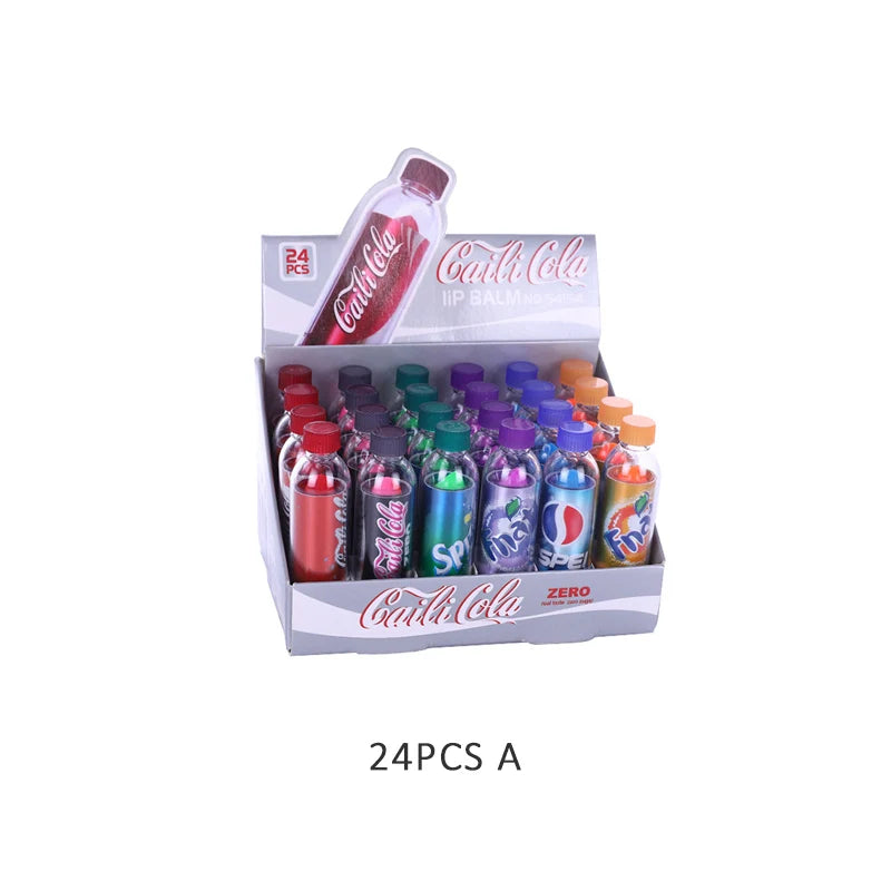 24PCS Moisturizing Lip Balm Color Changing Lip Balm Cute Kawaii Soda Flavored Lips Makeup Girl Party Supplies Great Gifts