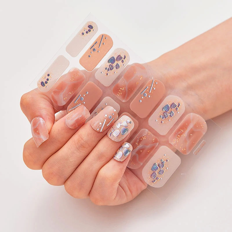 DIY Semi Cured Gel Nail Stickers Long-Lasting Solid Color Nail Strips Patch Slider Nail Sticker Full Cover Decal Manicure Patch