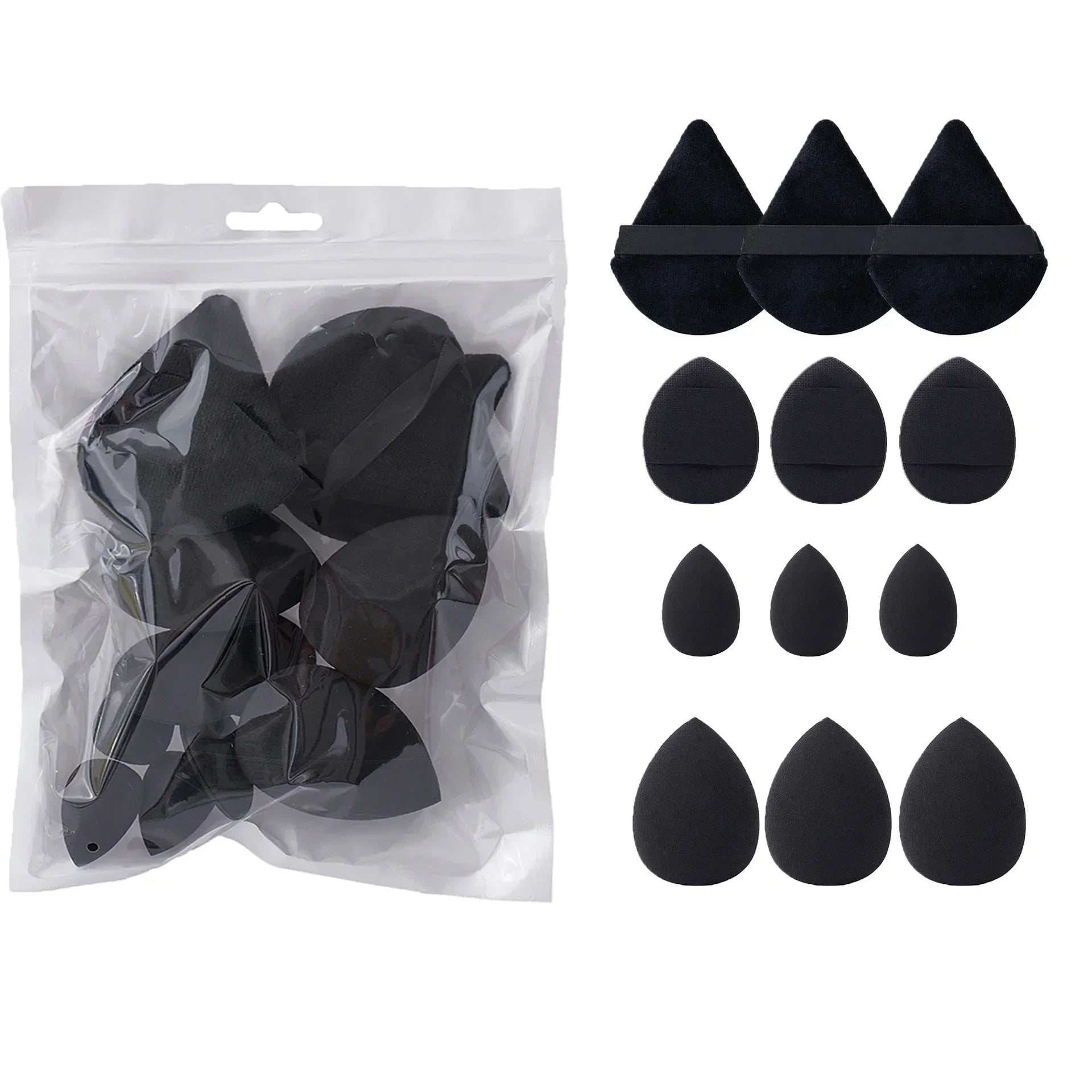 12-Piece All-Purpose Makeup Sponge Set, Made of 3 loose Powder Puffs, 3 Mini Air Cushion Puffs, 3 Beauty Eggs and 3Mini Beauty
